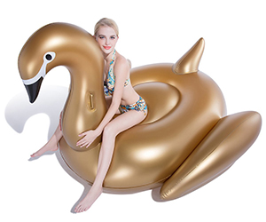 Jasonwell Giant Inflatable Golden Swan Pool Float Inflatable Party Float Toy with Fast Valves Summer